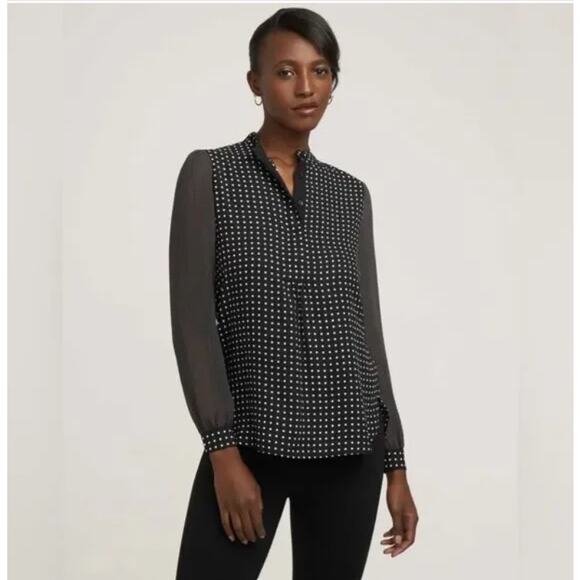 Anne Klein Polka Dot Long Sleeve 1/4 Button Top - Picture 1 of 9